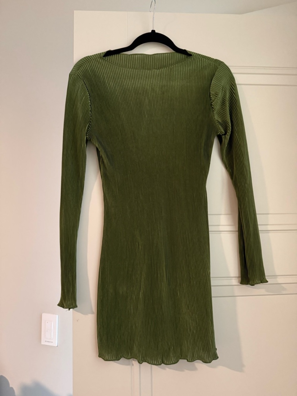 SHEIN Olive Green Ribbed Long Sleeve Mini Dress